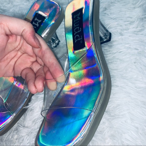 Mudd iridescent holographic y2k 90s sandals heels - Picture 2 of 7